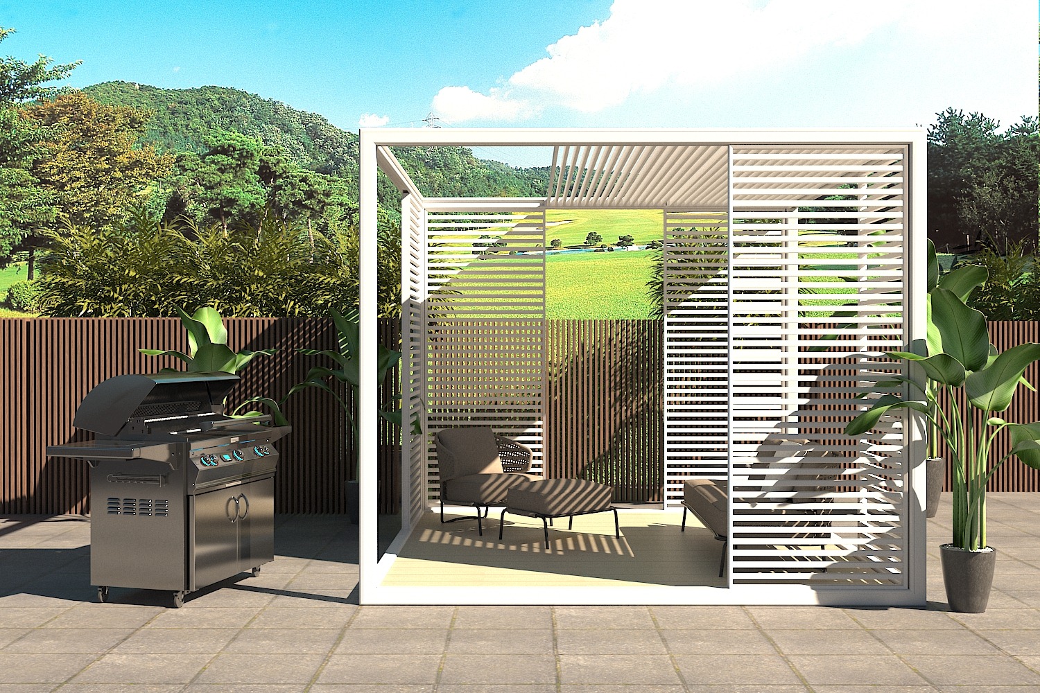 backyard pergola with grill