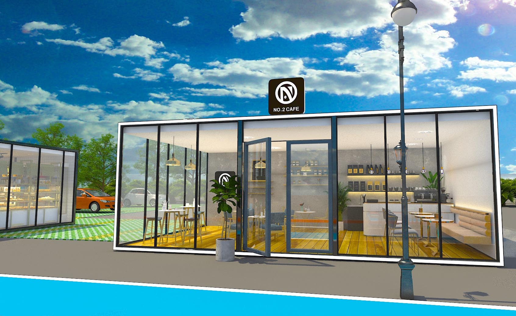 Enclosed or semi-enclosed cafes model