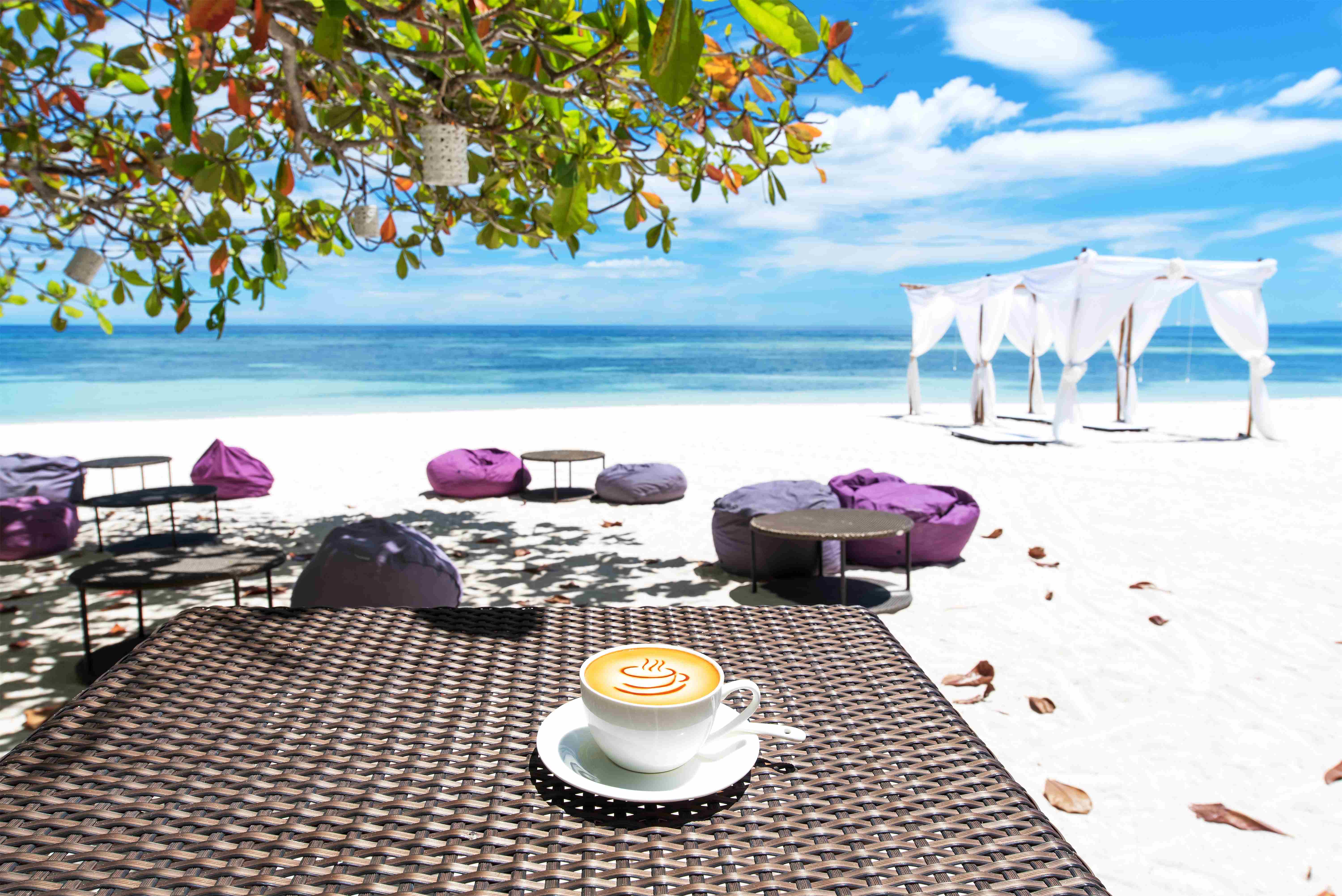 white pergola on beach